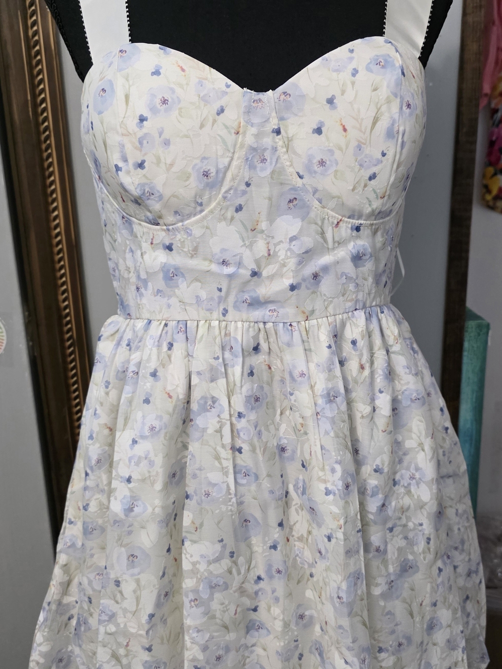 Lovelo Floral Sweetheart Dress - Light Blue & Cream